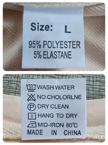 Gros plan de l'étiquette d'entretien indiquant la taille L et 95 % de polyester