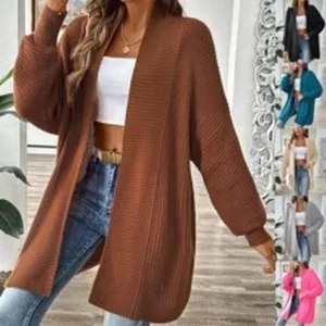 Langer Mohair-Wollmisch-Cardigan für Damen, herbstliche Strickjacke in vielen Farben