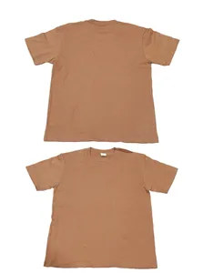 Front and back detail of a plain brown crew neck cotton t-shirt for summer
