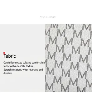 Macro view showing the textured white fabric and M logo print detail of the women's phone bag.