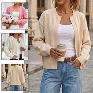 Detailed multi-angle view of women's mohair knitted cardigan in beige, white and pink.