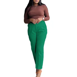 Élégant pantalon de tailleur vert taille haute pour femmes, mode printemps chic