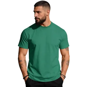 Professional men's solid green crew neck cotton t-shirt, minimalist summer casual wear.
