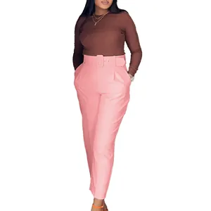 Pantalon de costume rose élégant à taille haute pour femme, pantalon slim chic de printemps