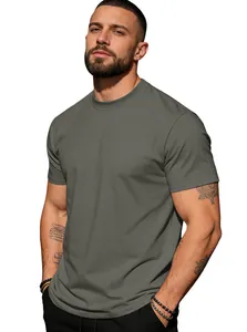 T-shirt en coton gris de qualité pour hommes avec col rond et coupe ajustée décontractée