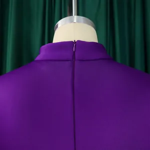 Vue détaillée du col montant et de la fermeture éclair invisible au dos d'une robe de soirée.