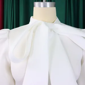 Gros plan détaillé du nœud élégant au col d'une robe de soirée blanche pour les banquets