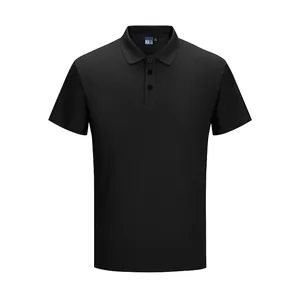Full detail view of a classic black men's quick-dry mesh polo shirt for summer golf.