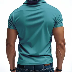 Back view of men's quick-dry mesh polo shirt in teal, highlighting the fit and texture