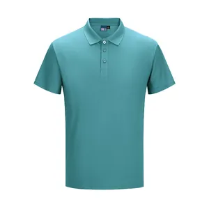 Close-up of a teal quick-dry mesh men's polo shirt showing collar and buttons