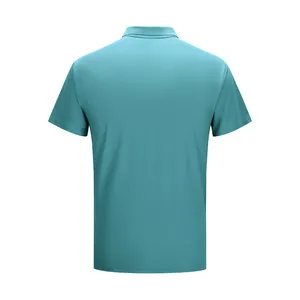 Back view of a breathable men's quick-dry mesh polo shirt in stylish teal blue-green