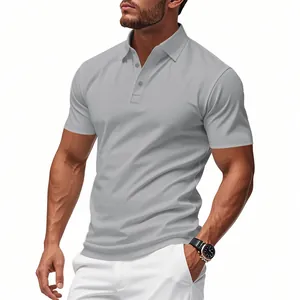 Premium men's athletic fit grey quick-dry mesh polo shirt for business casual and golf