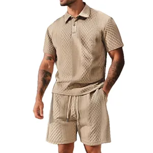 Ensemble polo et short deux pièces pour hommes avec motif en maille diamanté chic