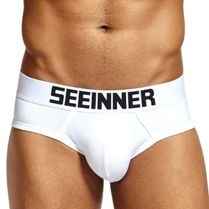 SEEINNER Men's Cotton Briefs Low Rise Hip Lifting Underwear Solid Color U-Convex Pouch Sporty Breathable Combed Cotton Panties