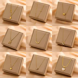Minimalist Titanium Steel Necklace For Women 18K Gold Plated Rhinestone Heart Butterfly Clover Pendant Clavicle Chain Necklace Jewelry Gift