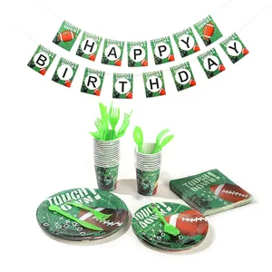 Komplettes Party-Geschirrset mit American Football Thema inklusive Banner und Besteck