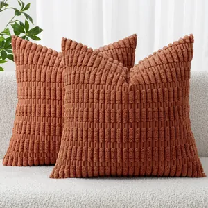 Detailed texture of terracotta corn kernel corduroy striped throw pillow covers set.