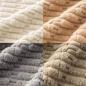 Detailed macro view of textured wheat pattern corduroy fabric in four neutral colors