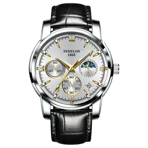 Πολυτελές ανδρικό ρολόι Fedylon quartz με μαύρο δερμάτινο λουράκι και ασημί καντράν