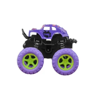 Μωβ παιχνίδι monster truck 4WD αδράνειας με αμορτισέρ και φωτεινούς πράσινους τροχούς