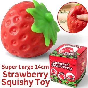 Jouet Squishy Fraise à Rebond Lent Super Doux Anti-stress Forme de Fruit Réaliste Jouet Sensoriel à Presser pour Enfants Adultes Bureau Maison Décoratif
