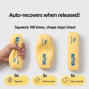 Slow-rebound butter squishy toy demonstrating recovery stages from squeezed to full shape