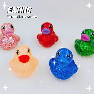 Vinyl Glitter Duck Bath Toy Colorful Squishy Stress Relief Floating Bathroom Duck Toy For Children Bathing Fun