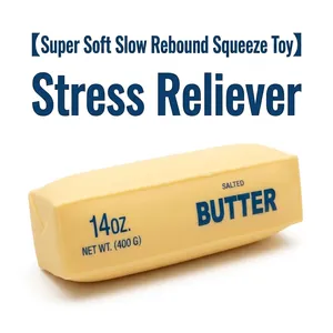 Close-up of realistic butter stick squishy toy for stress relief and sensory play