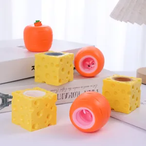 Detailed view of cheese and carrot shaped TPR squeeze toys for stress relief