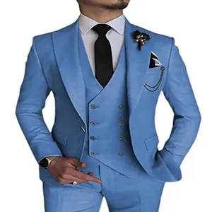 Light blue men's three-piece slim fit suit set for weddings and parties