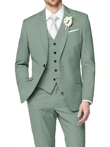 Herren Slim Fit Business Anzug Polyester Mischung Sakko Weste Und Hose Ein Knopf Hochzeit Party Kleidung Top And Bottom