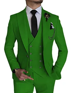 Detail view of bright green three-piece men's suit for weddings and parties