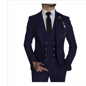Elegant navy blue 3-piece men's slim fit suit for wedding groom or formal host events
