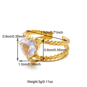 Maß- und Gewichtsangaben für einen vergoldeten Ring mit herzförmigem Zirkon