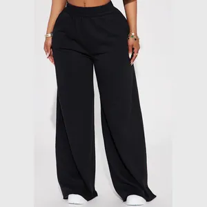 Comfortable women's black high-waisted wide-leg sweatpants with loose fit for casual wear