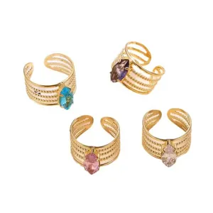 Verstellbare Ringe aus 18k vergoldetem Edelstahl mit bunten Markasit-Zirkonia-Steinen