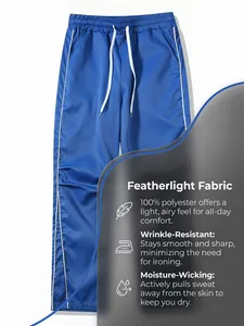Detailansicht der blauen Techwear-Sporthose mit feuchtigkeitsableitendem Polyestergewebe