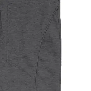 Close-up detail of dark heather grey jersey fabric and stitching on men's joggers