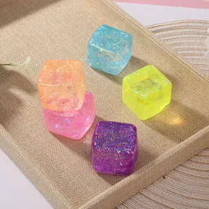 Set of colorful glitter ice cube squishy toys for stress relief and sensory play activities