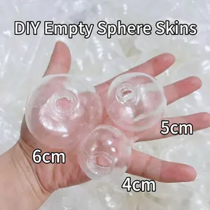 Detail view of 4cm, 5cm, and 6cm transparent hollow ball skins for DIY squishy toy making.
