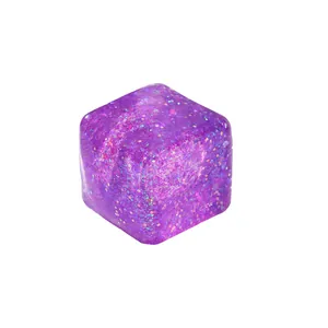 Purple glitter ice cube squishy toy for stress relief and sensory play, TPR material