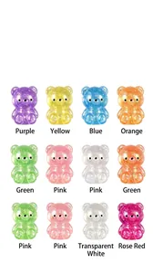 Colorful glittery transparent bear squishy stress relief toys in multiple macaron shades