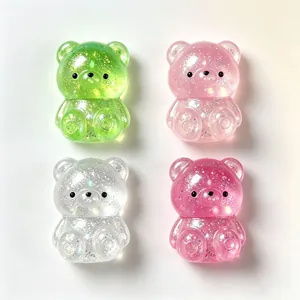 Σετ 4 διαφανή αρκουδάκια γκλίτερ squishy για ανακούφιση από το άγχος και αισθητηριακό παιχνίδι.