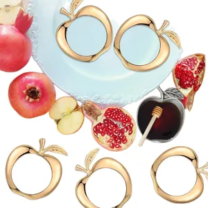 Juego de servilleteros de lujo con forma de manzana dorada para decoración de mesa elegante