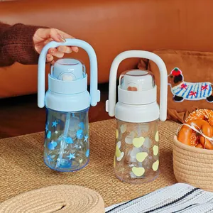 Large Capacity Plastic Water Bottle With Scale And Straw Portable Handheld Kettle Outdoor Student Dual Drink Cup For Daily