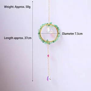 Green crystal sun catcher wind chime pendant showing 37cm length and 7.5cm diameter