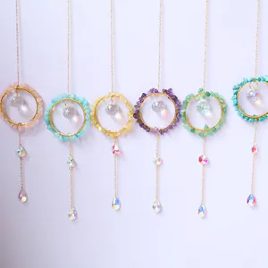 Boho Crystal Suncatcher Moon Star Wind Chime Pendant Natural Raw Stone Handmade Hanging Ornament Home Garden Decor Rainbow Maker