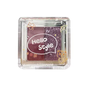 Hello Style mini two-color eyeshadow palette featuring matte and purple shimmer tones