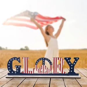 Wooden GLORY letter ornament with stars and stripes for Independence Day table decor