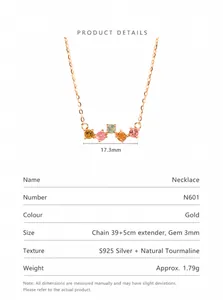 Dettaglio di una collana in argento S925 con cinque tormaline naturali colorate